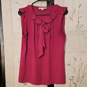 LOFT Pink Ruffled Tie Front Sleeveless Blouse